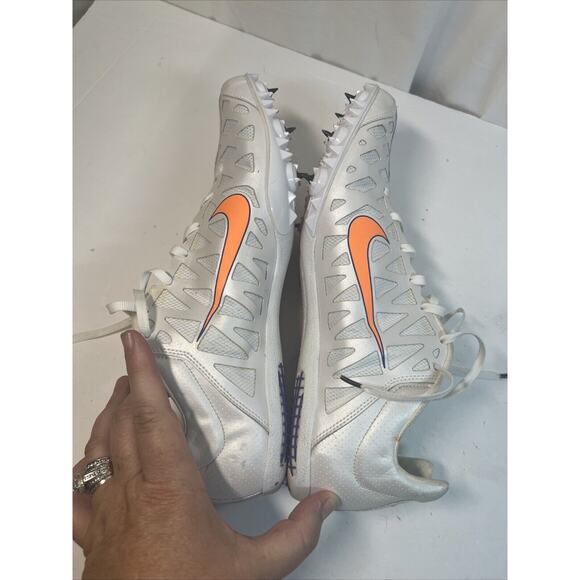 Nike Mens Shoe 13 White Orange Track Cleat Spikes Running Zoom Maxcat Bowerman - Picture 4 of 13